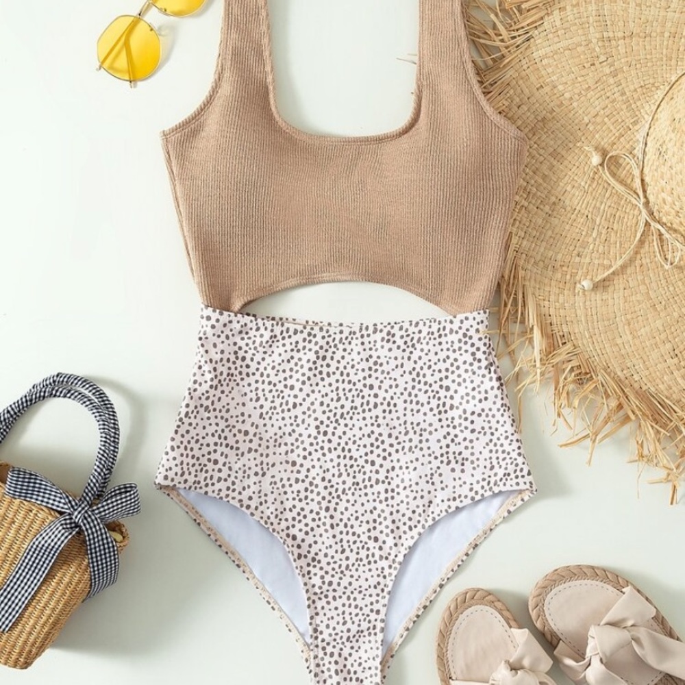 One piece spotted bathing suit